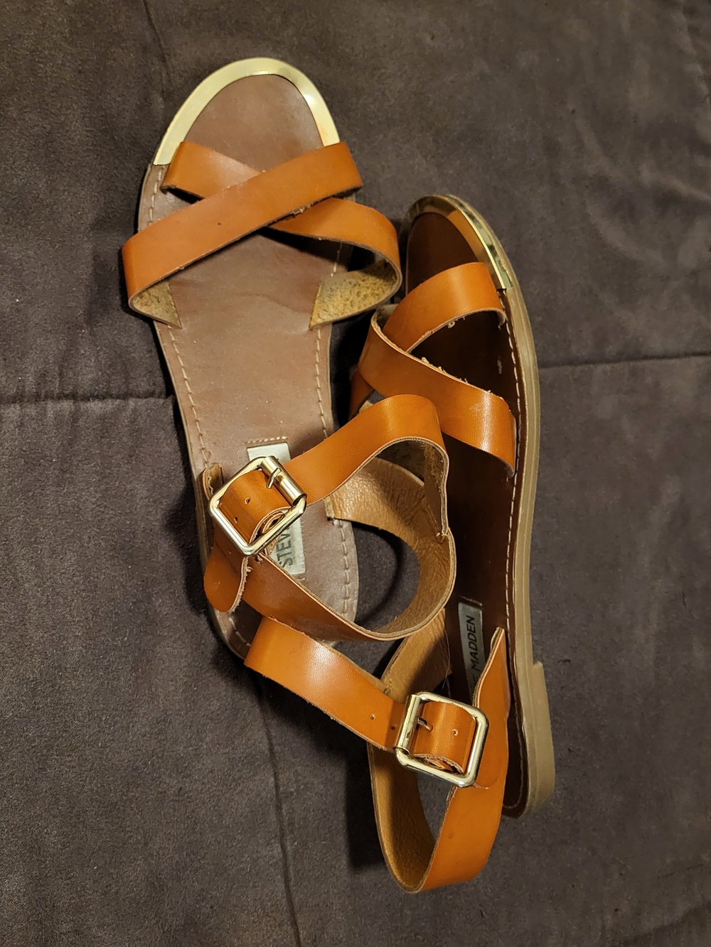 Steve Madden Cognac Strappy Sandals with Gold Accents